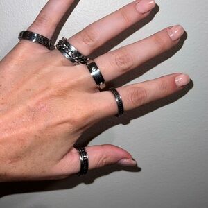 Size 7 Silver Fidget Spinning Rings Set of 5 for Anxiety Stress Sensory